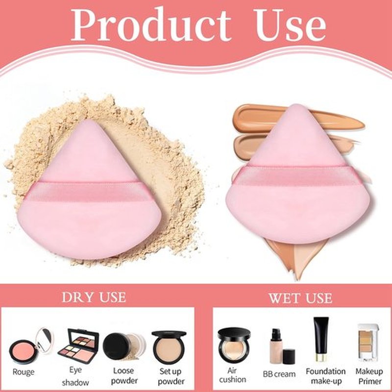 Pimoys 6 Pieces Pink Powder Puff Face Soft Triangle for Loose Powder, Velour Makeup Sponge Set Setting Powder Puff Beauty Makeup Tools