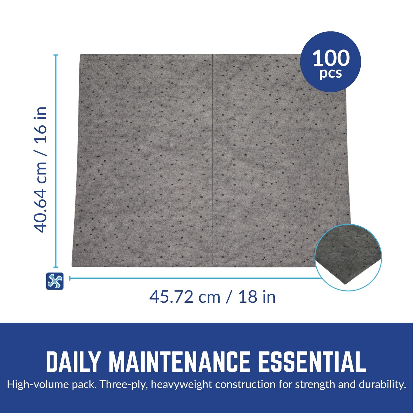 Spilfyter Premium Absorbent Pads - Universal Oils, Coolants, and Solvents Control, 27 Gal Absorbency, 16" x 18", 100 Pads per Box - DB-75