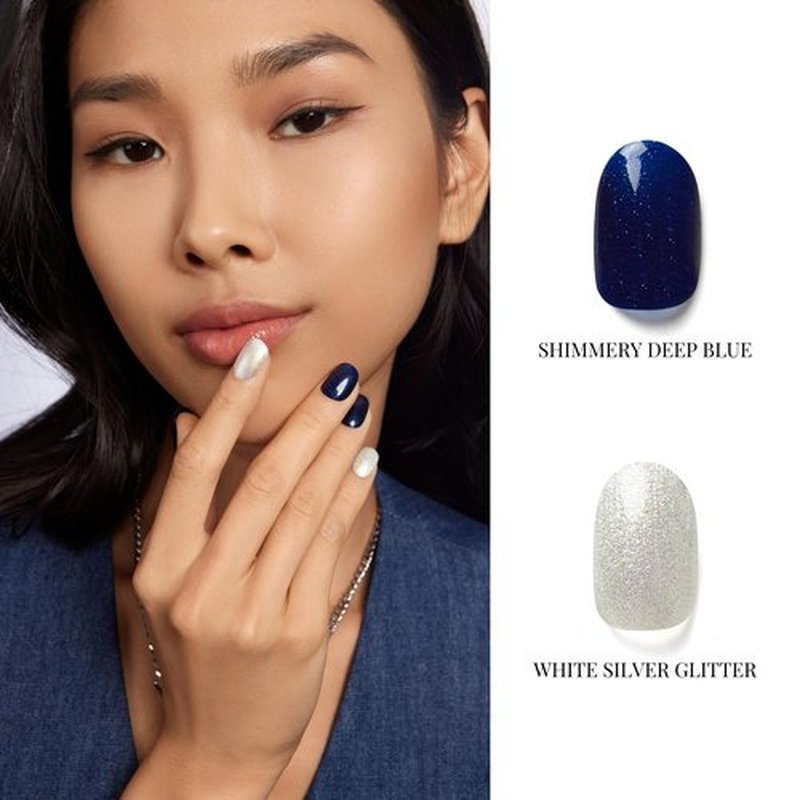 NAILOG Gel Nail Polish Set - 4 Colors Top Coat Color Gel Base 3-In-1 Soak Off UV Gel Polish Kit for Home DIY & Birthday Gifts for Women | Deep Blue, Shimmery Blue, Duochrome, Holographic