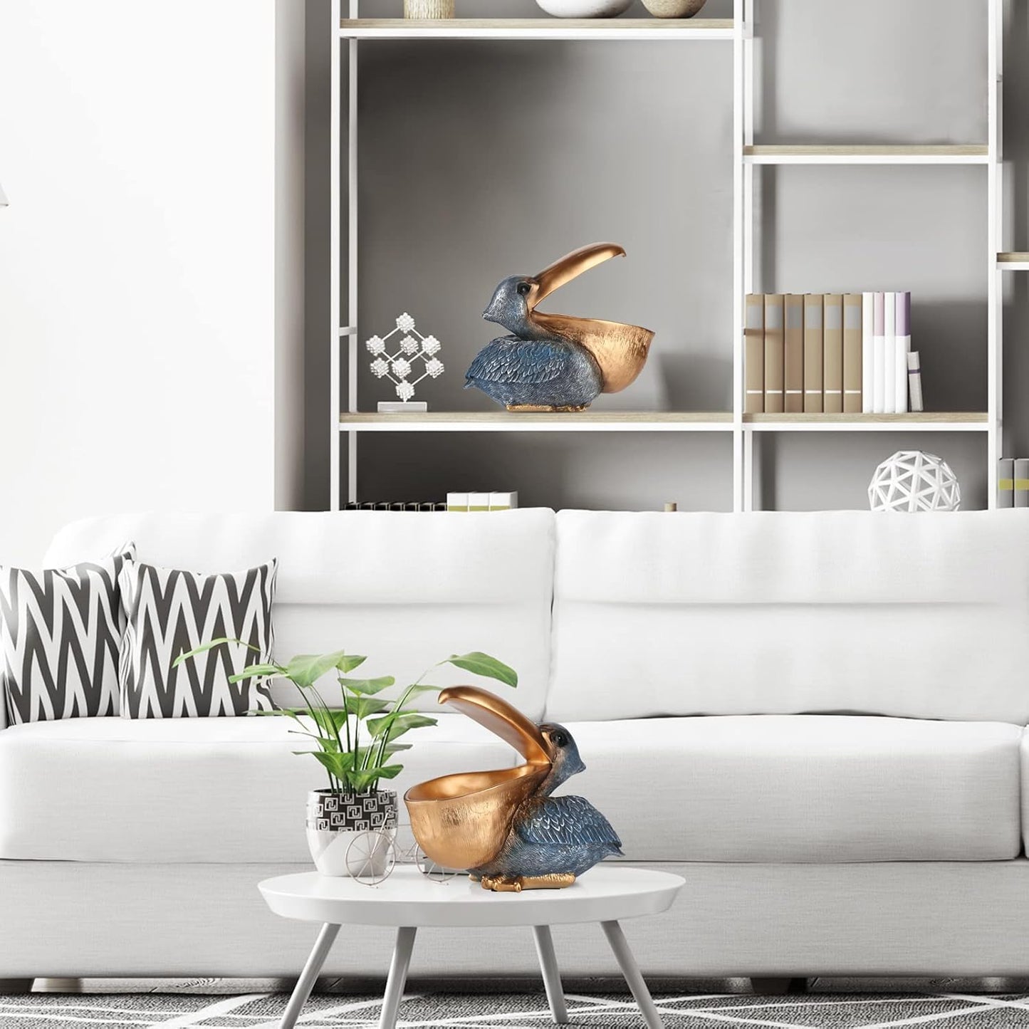 Pelican Key Holder Statue - Fun Hippo Candy Dish for Office Desk | Unique Modern Decor (Gold)
