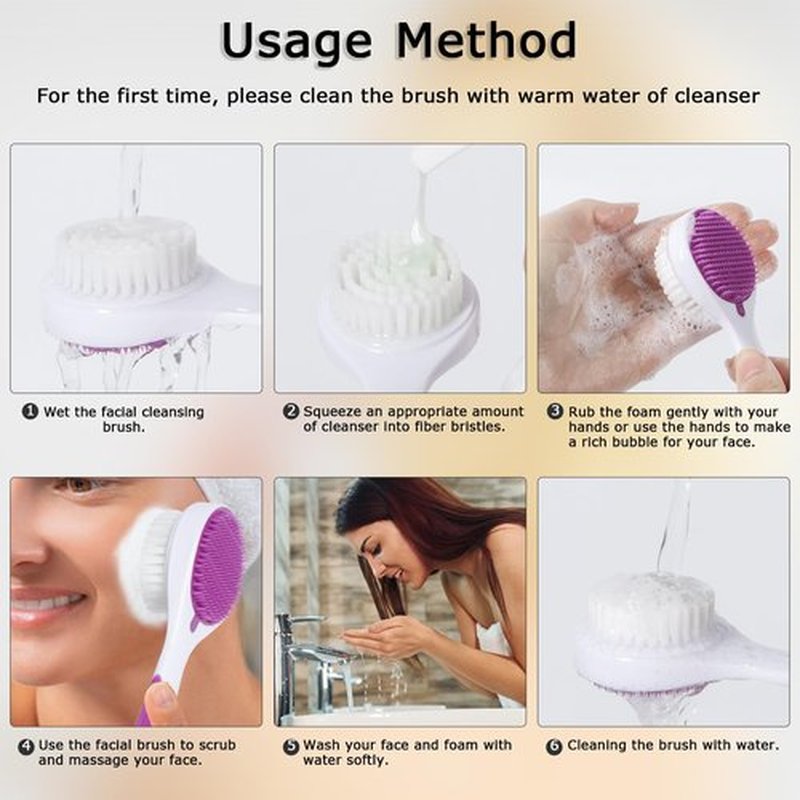 Silicone Face Scrubber Double Side, Beomeen Handheld Facial Cleansing Brush 2 in 1 Face Cleanser Brush for Deep Cleansing and Exfoliating, Blackhead Makeup Removal 2 Pcs