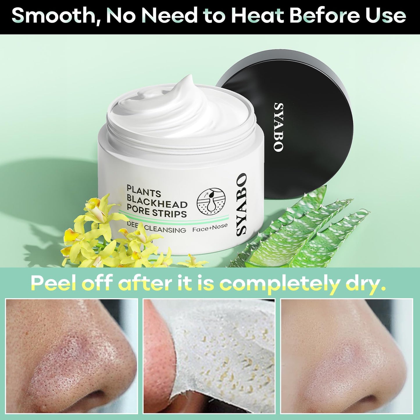SYABO Blackhead Remover, Nose Pore Strips for Blackheads, Deep Cleansing Black Head Removal Peel Off Mask for Face with 100pcs Strips, Aloe Puntos Negros Remover, 50g