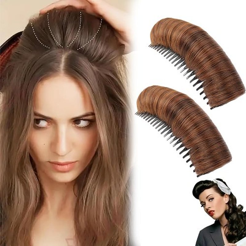 Invisible Fluffy Hair Pad, Natural Hair Bump Clip for Volume, DIY Heighten Hair, Fluffy Hair Pad Styling Insert Tool, Hair Bun Invisible False Hair Clip(2pcs, Light brown)