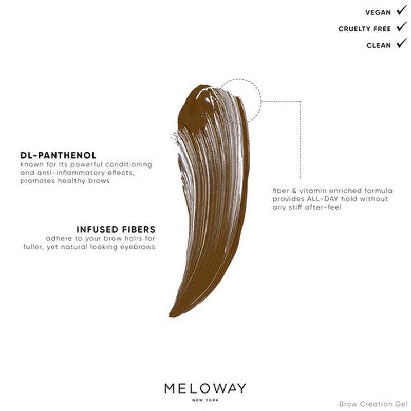 MELOWAY Brow Creation Gel - Tinted Fiber Gel for Thicker, Fluffier Brows - Patented Brush - Vitamin-Enriched Formula - Vegan, Cruelty-Free, Clean - Made in USA - Medium Brown (Dirty Chai) - 6.0ml