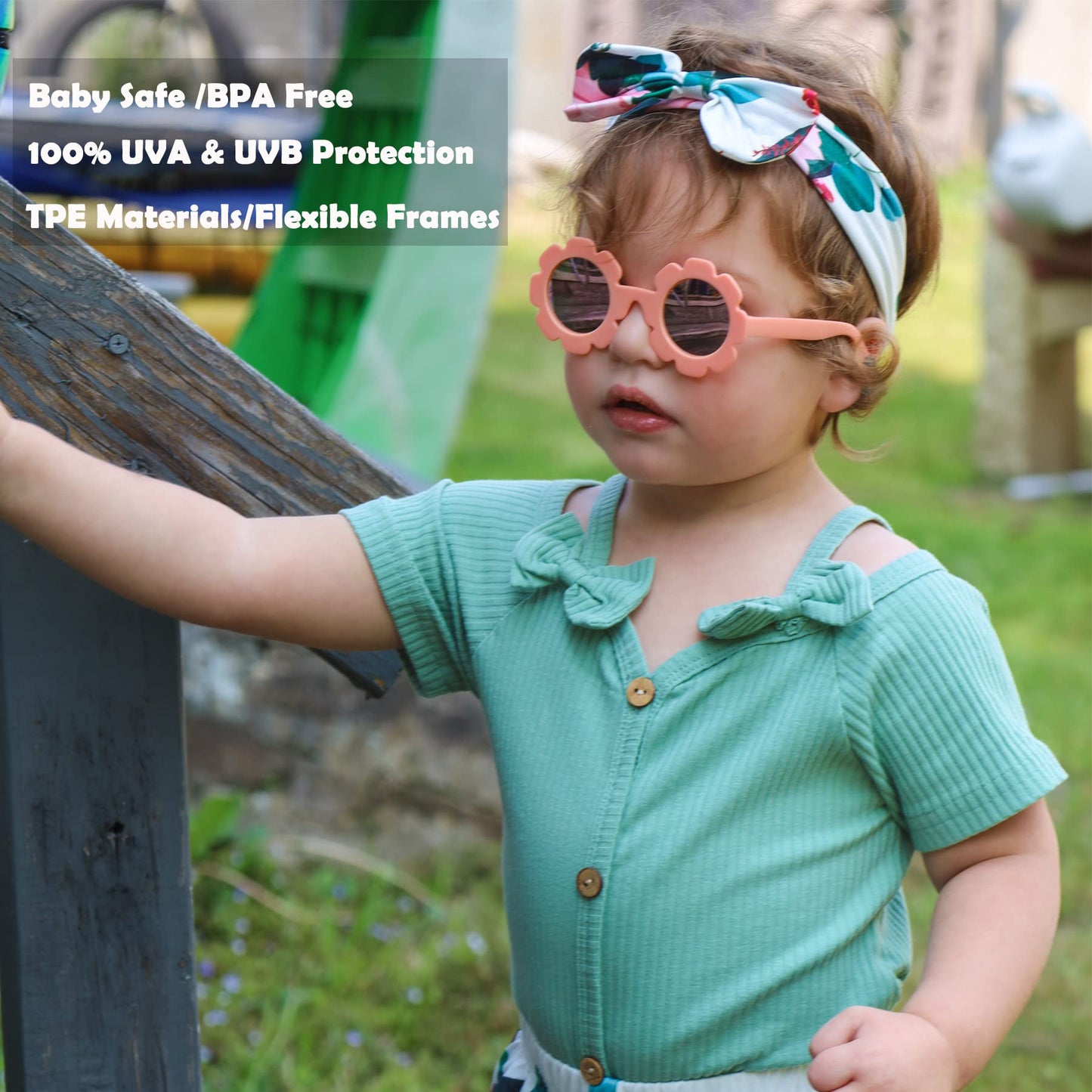 Bouryo Flexible Baby Polarized Flower Sunglasses with Strap Bendable Frame for Infant Boys Girls Ages 0-24 Months (B3 White/Purple Red Mirror + Pink/Pink Mirror)