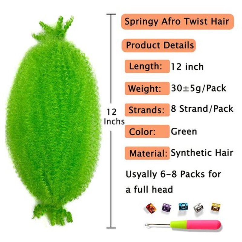 Marley Twist Braiding Hair, Pre-Separated Springy Afro Twist Hair Kinky Twist Crochet Hair Braids for Distressed Soft Locs Spring Twist Hair for Women (Green#, 12 Inch(Pack of 3))