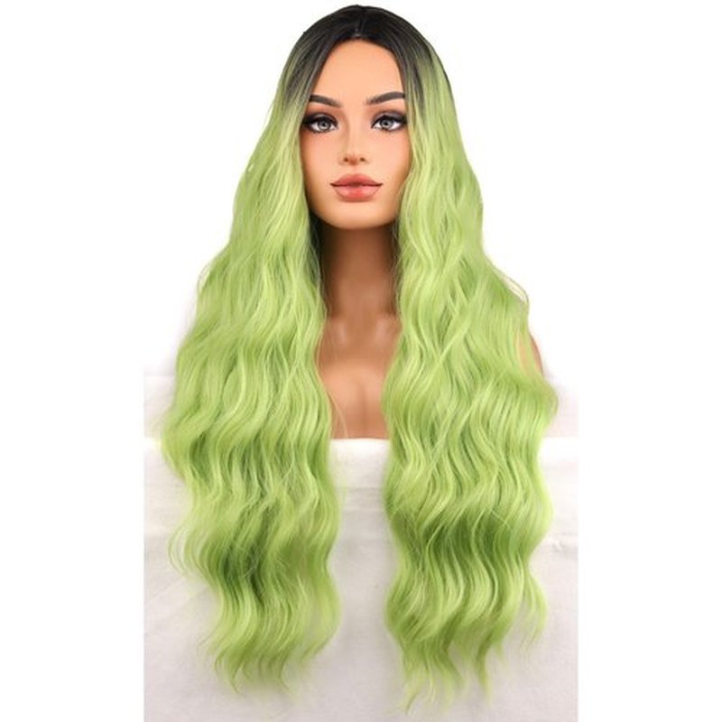 BERON Green Ombre Wigs Long Wavy Wig for Women Curly Dark Roots Color Heat Resistant Synthetic Hair Wigs for Cosplay Party Daily or Used