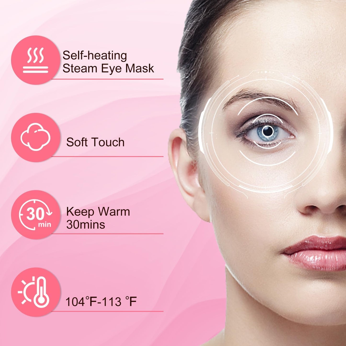 XPCARE 24 Pack Steam Eye Masks for Dry Eyes, SPA Warm Sleep Eye Mask, Disposable Heated Eye Mask for Dark Circles, Puffy Eyes, Relief Stress Eye Fatigue(Rose)