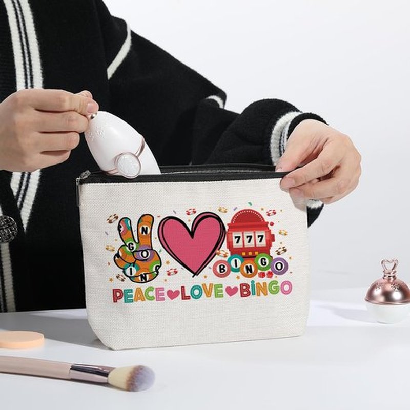 kdxpbpz Bingo Gifts Funny Bingo Player Gift Bingo Cosmetic Bag Bingo Gambler Gifts Lucky Bingo Pouch Bag Travel Toiletry Makeup Organizer Zipper Pouch Peace Love Bingo