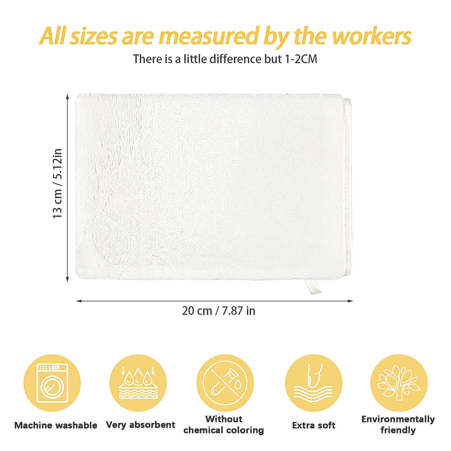 PHOGARY 6 Pack Microfiber Face Washcloths Facial Wash Mitts, 7.8"x5.1" Soft Flannel Towel for Washing Face, Reusable Makeup Remover Absorbent Easy-Dry Puffy Washcloths with Hanging Loop, White