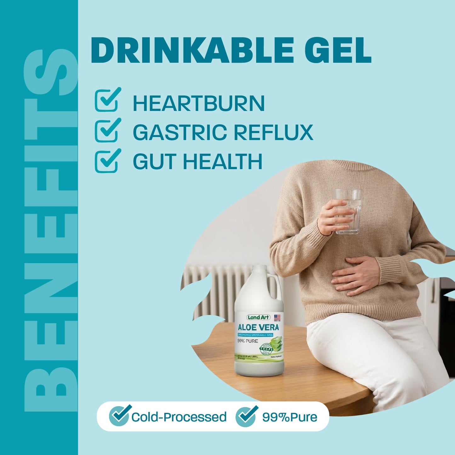 Organic Aloe Vera Drinkable Gel for Heartburn & Acid Reflux Relief - 99.7% Pure - Cold-Processed - Improves Digestive Health - Soothing and Natural - Vegan & Gluten-Free - 64 fl oz (Pack of 2)