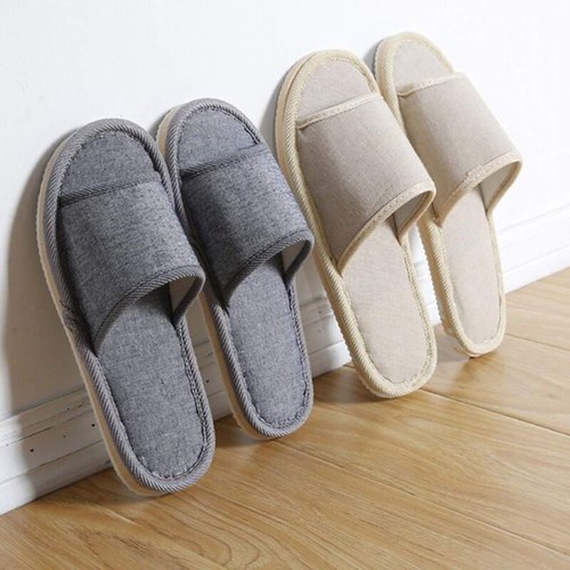 6 Pair of Open Toe Breathable Slippers,Solid Color Casual Slippers,Spa Slippers for Guests, Hotel, Travel, Unisex Universal Size Washable (3 gray medium size+3 beige large size)