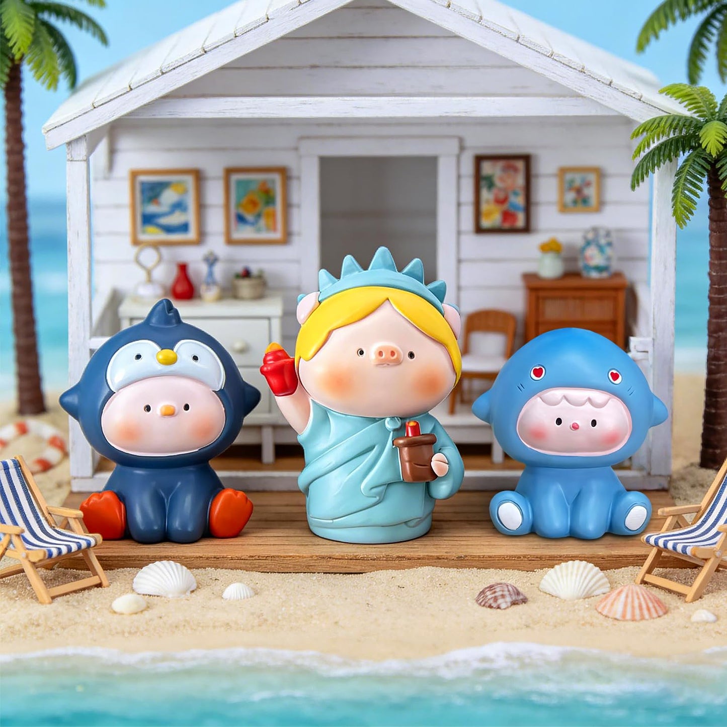 Popobox Ocean Free Roam Pig Series Blind Box Figures, Random Design Action Figures Collectible Toys for Birthday Gift, Home Decorations, Single Box