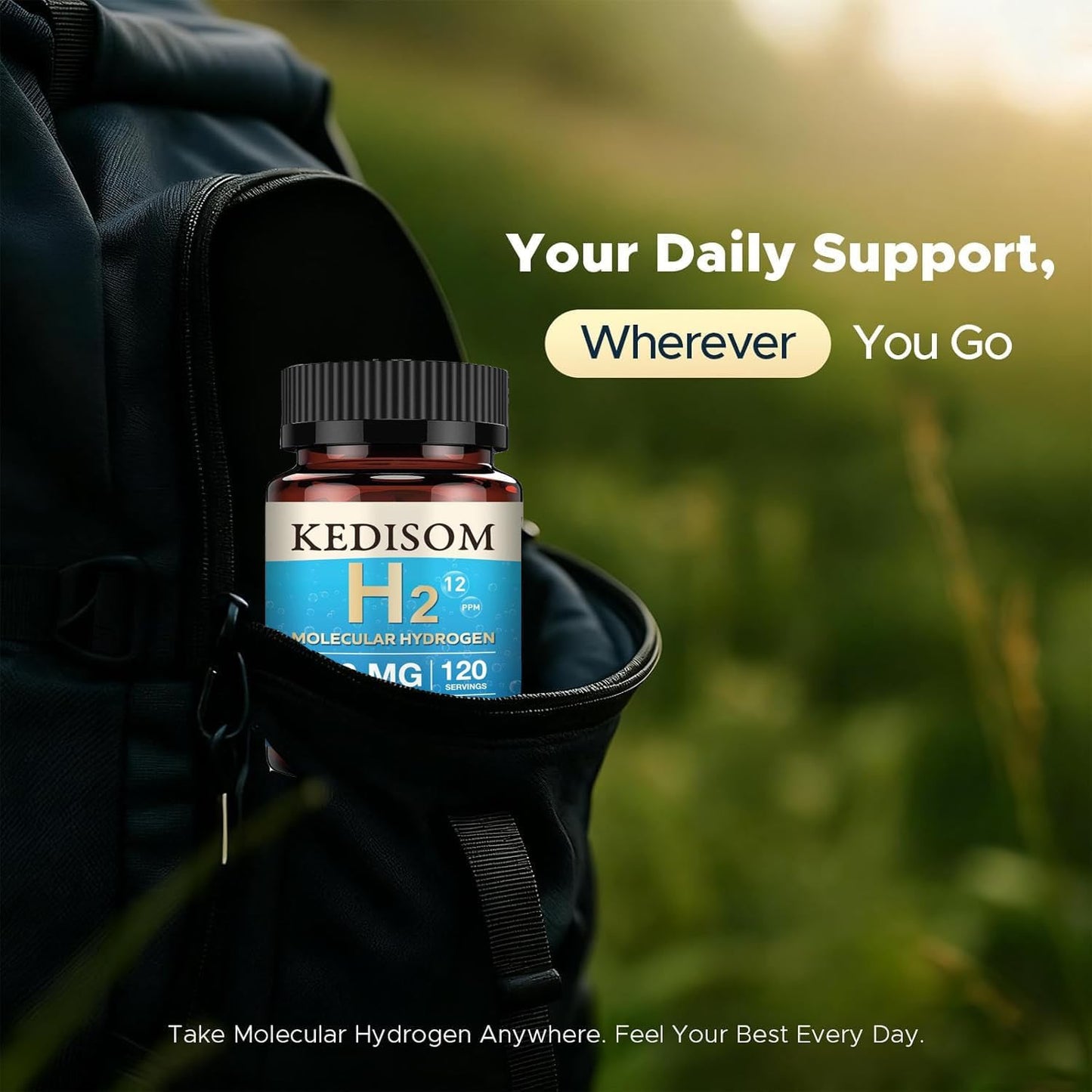 H2 Molecular Hydrogen Supplement - Boost Cellular Energy & Brain Health | 120 GMO-Free Tablets