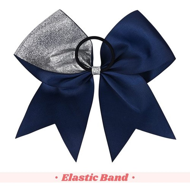 DEEKA 8PCS 8" Two Toned Large Glitter Cheer Bows Shiny Cheer Hair Bows Ponytail Holder Handmade for Cheerleader Girls Softball Sports -g Silver/Navy