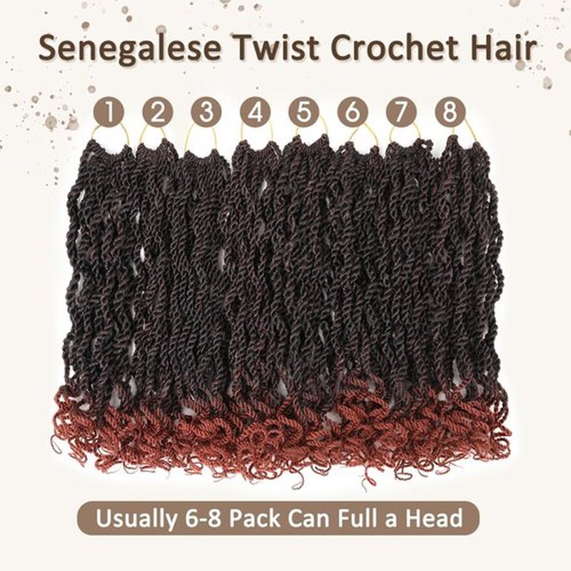 Kachanaa 10 Inch Wavy Senegalese Twist Crochet Hair 8 Pack Synthetic Short Pre Looped Kids Crochet Braids with Curly Ends Pre Twisted Small Havana Twist Braiding Hair for Black Women T350#