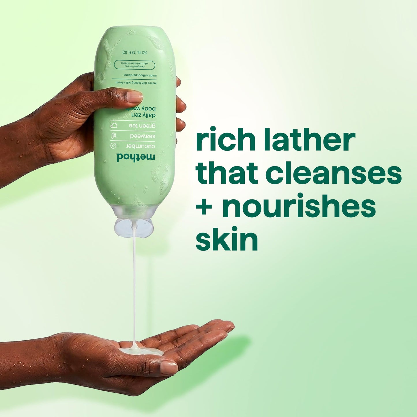 method Body Wash, Daily Zen - Leaves Skin Feeling Soft & Moisturized, Made Without Parabens, Notes of Cucumber, Seaweed & Green Tea, 18 fl oz