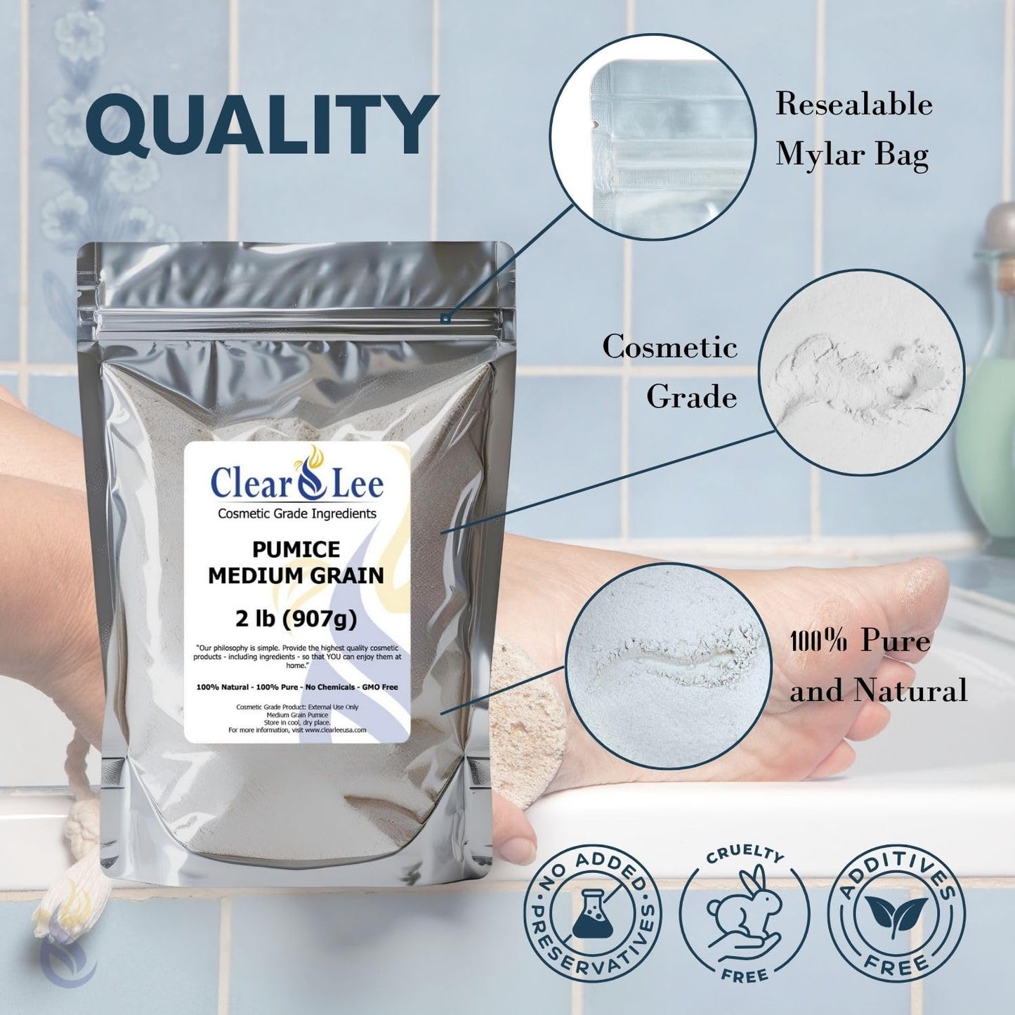 ClearLee Cosmetic Grade Pumice - 100% Pure Natural Grain/Powder - Great For Skin Exfoliation in DIY Soaps, Masks, Scrubs for Face, Body, Foot (8oz, Powder)