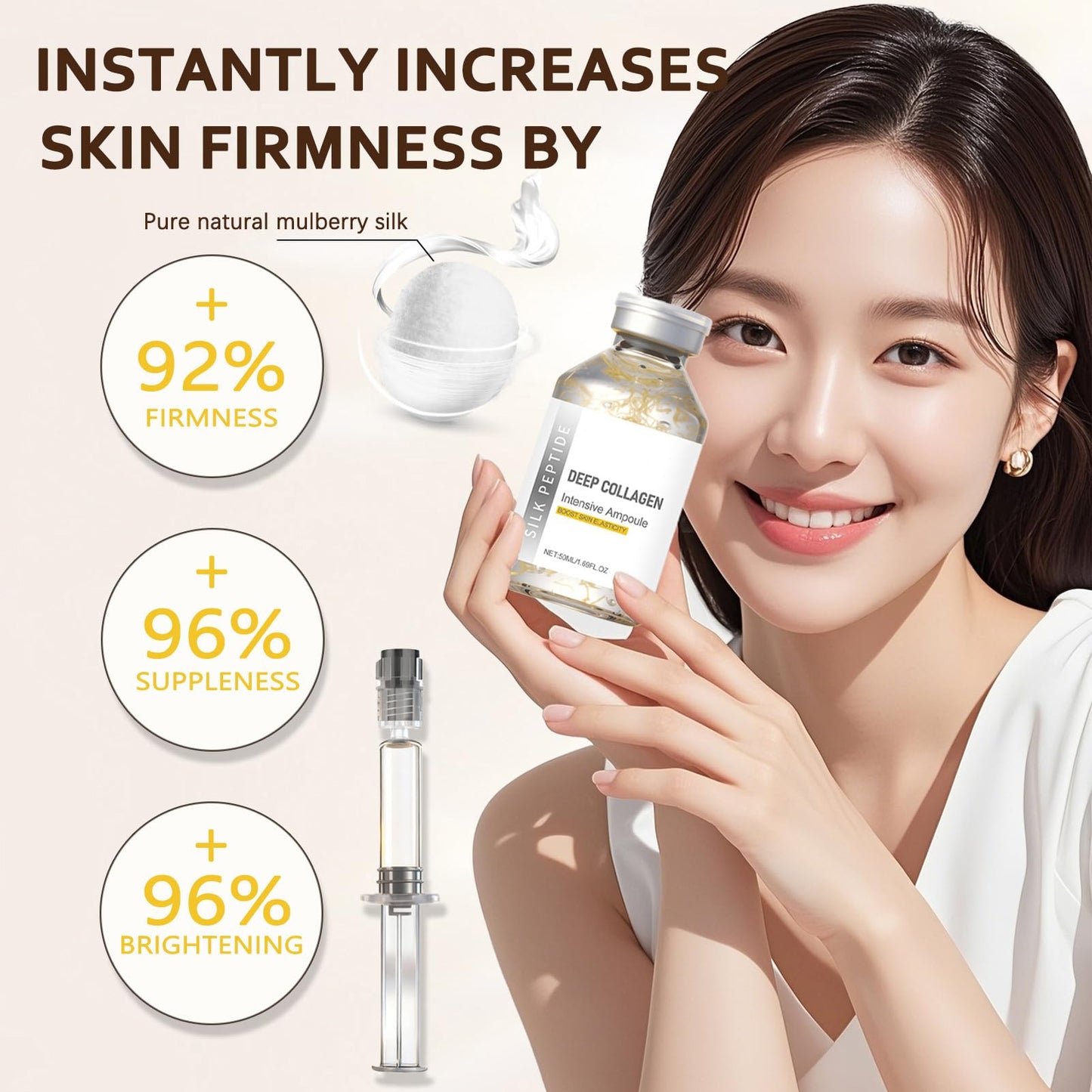 Deep Collagen Anti-Wrinkle Cream In Serum - Deep Collagen Silk Peptide Intensive Lifting Ampoule Serums for Face Tightening and Lifting, Korean Anti Aging Face Serum for Women 1.7fl.Oz/50ml