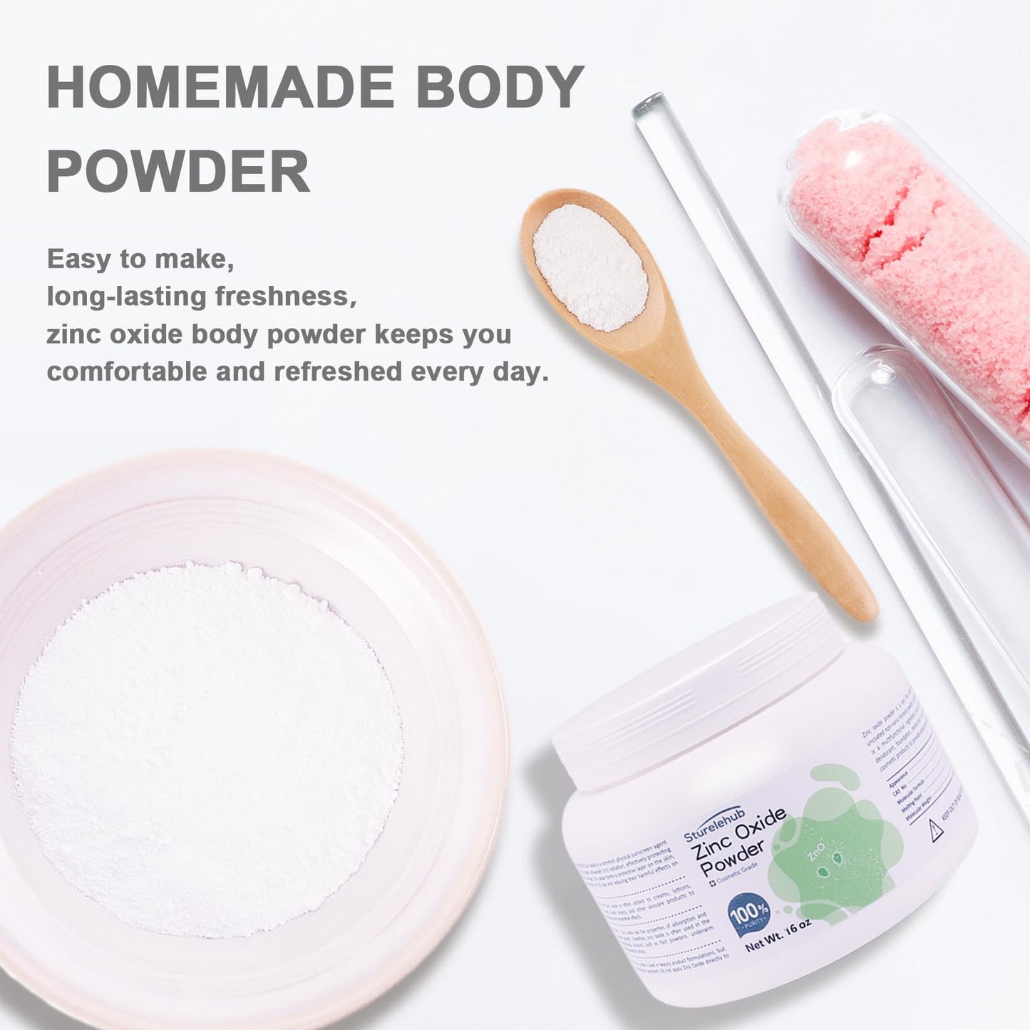 Zinc Oxide Powder, 16OZ 100% Purity, Non-Nano and Uncoated, Cosmetic Grade, Zinc Oxide Powder for DIY Sunscreen
