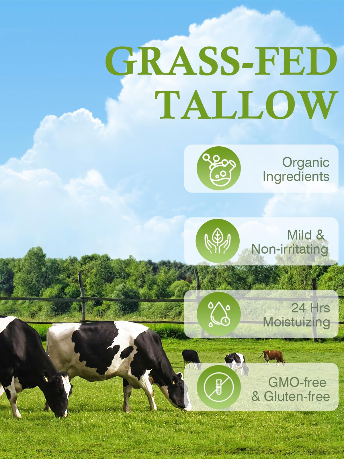 Beef Tallow, Tallow Face Moisturizer, Beef Tallow for Skin, Unscented 100% Organic Beef Tallow Blam Grass Fed Finished Whipped Tallow Face Cream Moisturizer Body Lotion Skin Care for Sensitive Skin