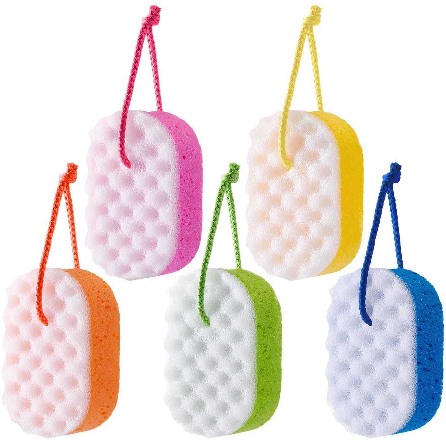 Boao 5 Pieces Soft Bath Sponge Shower Natural Gentle Soothing Body Fiber Exfoliating Shower Sponge Wash Bouquet for Women Men, Random Color(Cute Color)