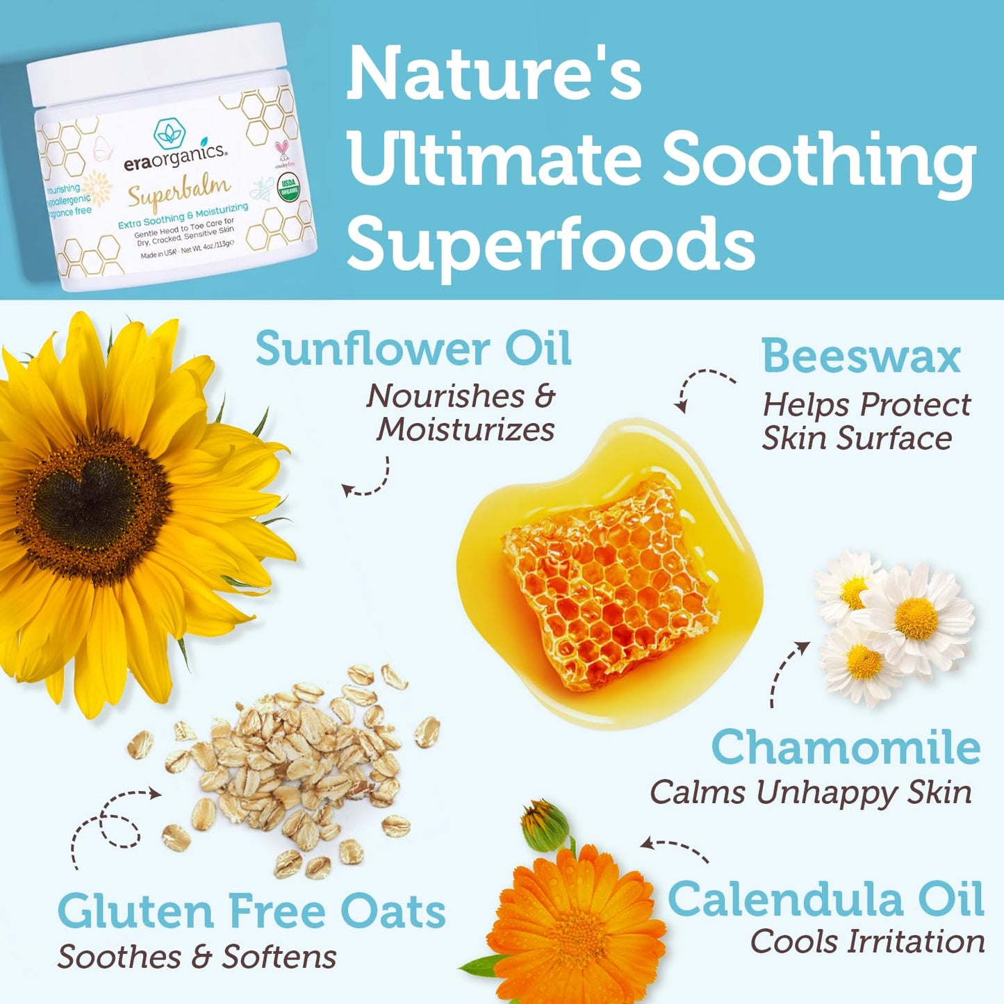 Era Organics Healing Ointment for Babies - USDA Certified Organic Natural Moisturizer Gentle on Sensitive Skin Prone To Baby Eczema, Cradle Cap (Infant Seborrheic Dermatitis), Rashes, Hives 4oz