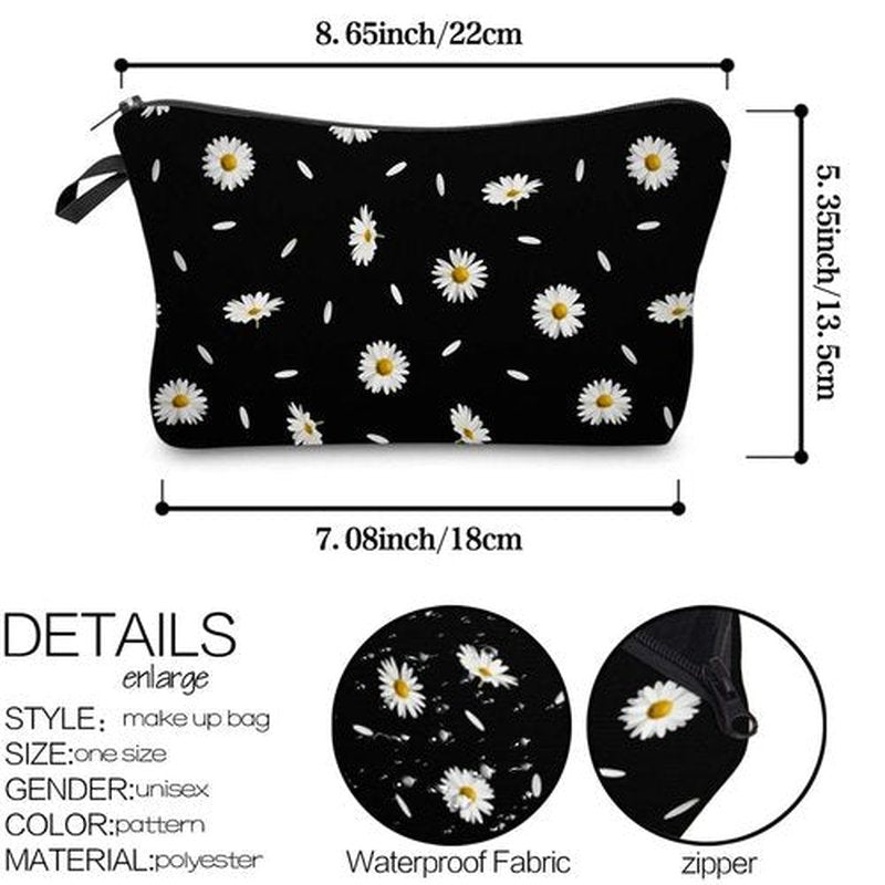 Deanfun Cosmetic Bag for Women, Durable Polyester Makeup Bag Organizer Travel Waterproof Roomy Accessories Daisy Purse Bag Gifts(52366)