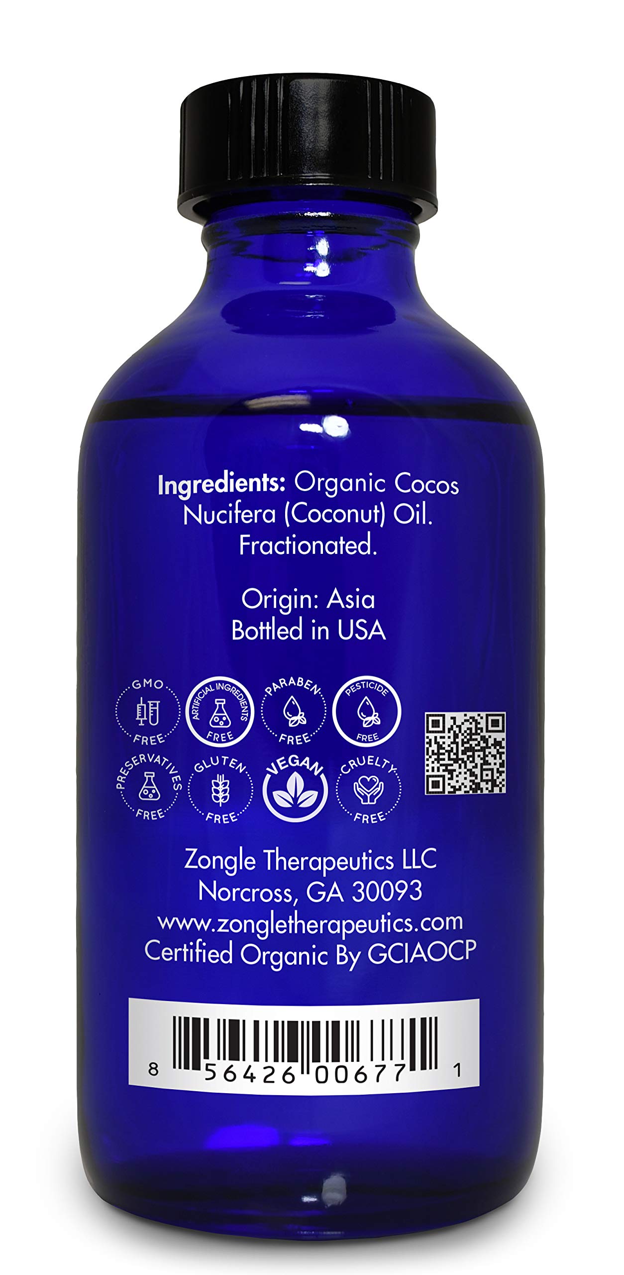 Organic, Fractionated Coconut Oil, for Skin, Essential Oils – 100% Pure, Fractionated Coconut Oil, by Zongle Therapeutics, 4 OZ