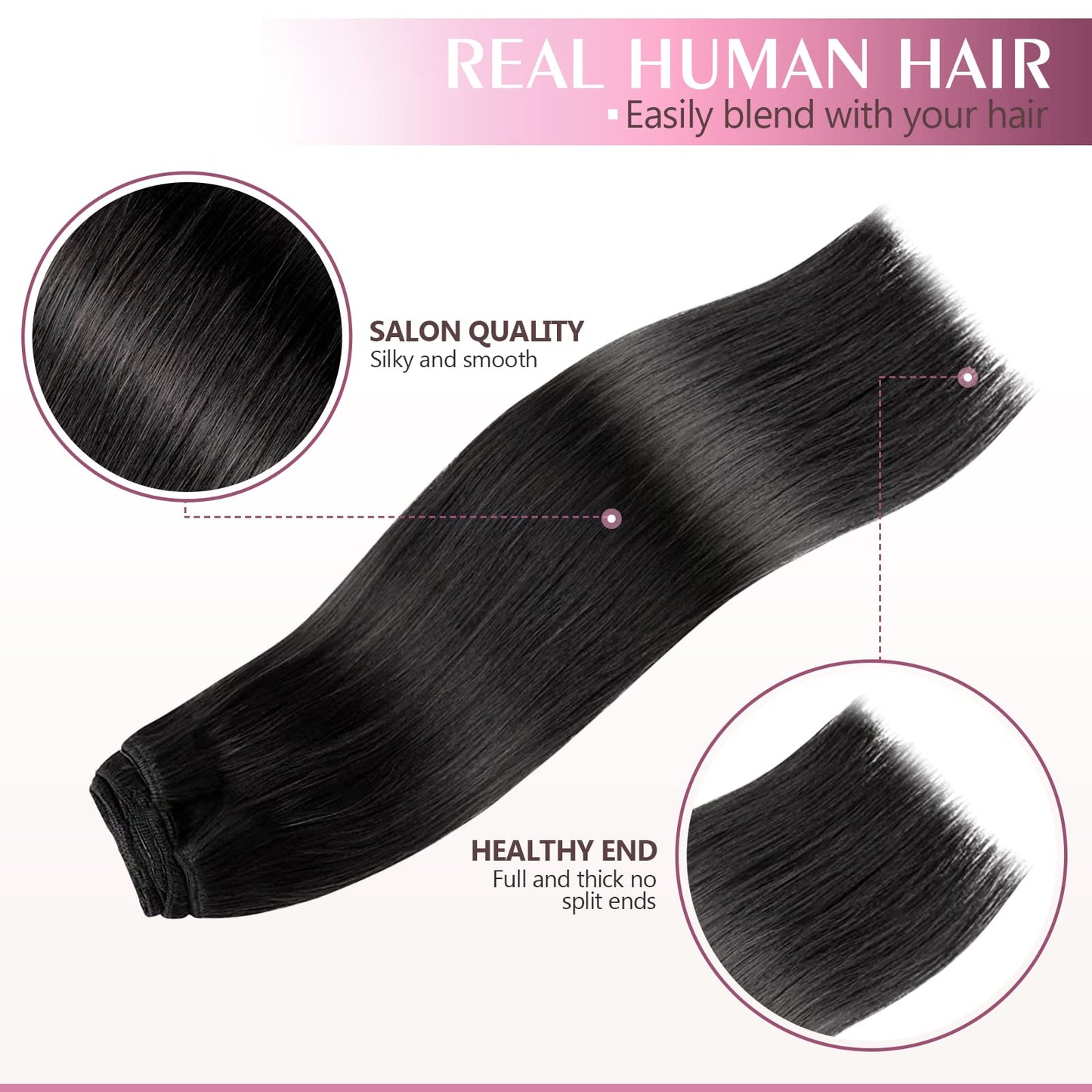 Fimislosion 16" Clip in Real Human Hair Extensions with Double Weft, 7pcs with 16clips,120 Gram(#1B Natural Black)