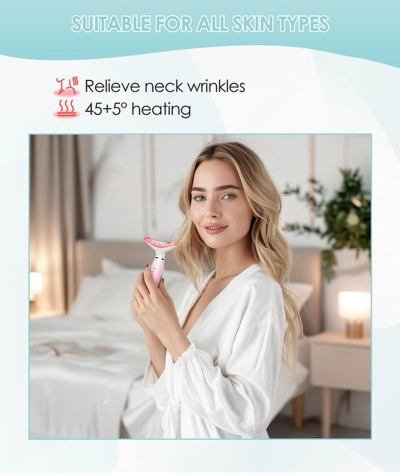 ELISHINE 7 Color Neck Face Massager - Facial Massager Tool for Skin Care at Home, Vibrating Face Massager with Thermals, Pink
