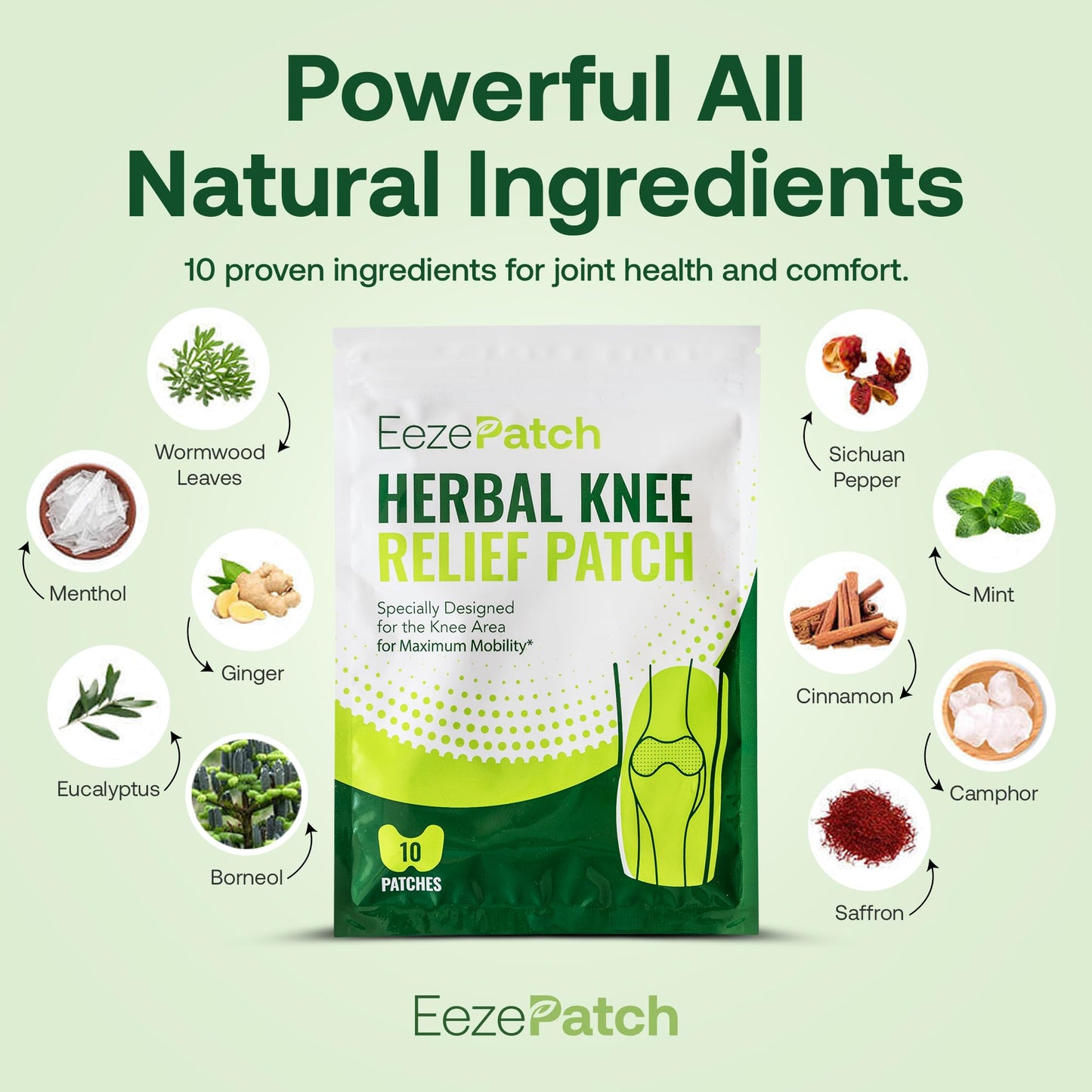 EezePatch® Joint Support Patches (10 Count) – Natural Support for Discomfort, Mobility & Flexibility – Herbal Extracts for Soothing Comfort – Easy-to-Apply