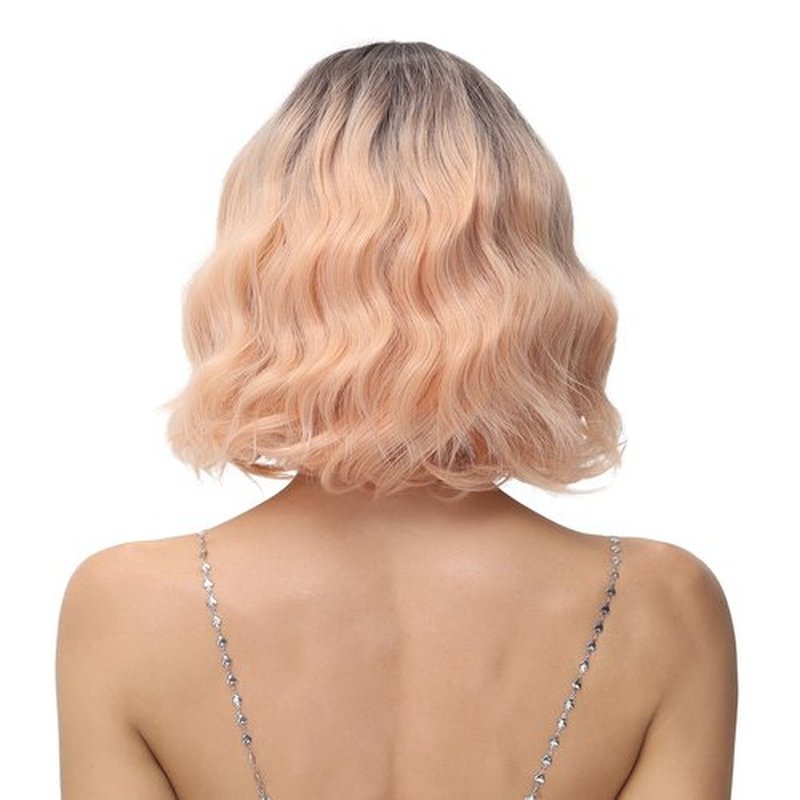 Rose bud Wavy Bob Wig with Bangs Synthetic Natural Wig Short Curly Wigs for Women Thick Black to Orange