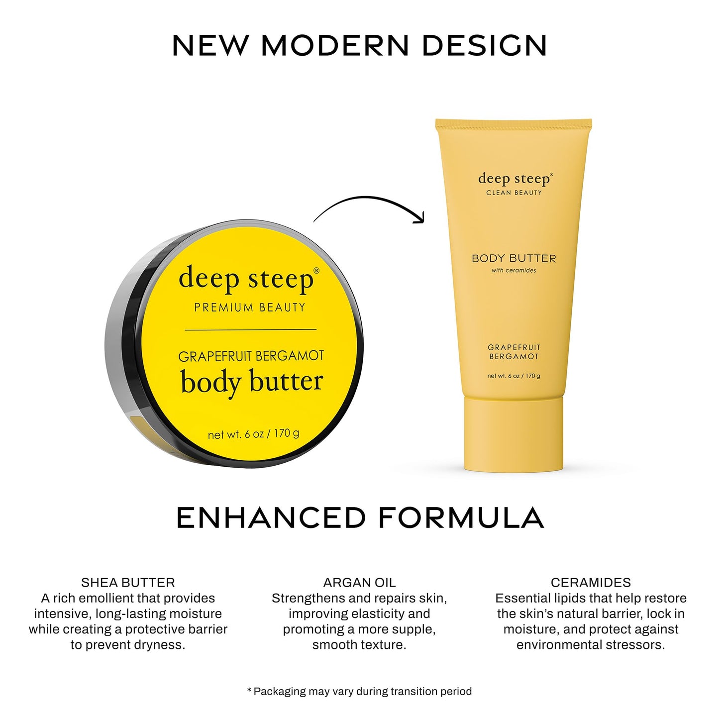 Deep Steep Body Butter, 6 oz – Rich Moisturizer with Ceramides, Coconut Oil, Argan Oil & Aloe Vera – Vegan, Clean Beauty, Smooth & Hydrated Skin (6 Ounces, Grapefruit Bergamot)