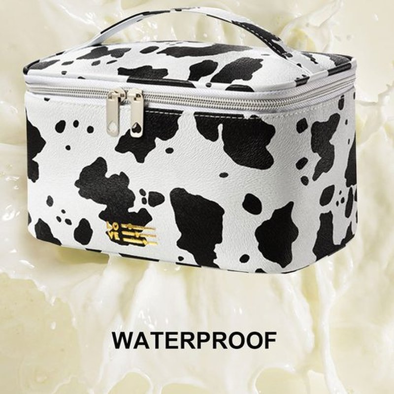 KITENROM Portable Makeup Bag Cosmetic Bags for Women Medium Pouch Case Purse Make Up Organization Waterproof (Print Cow)