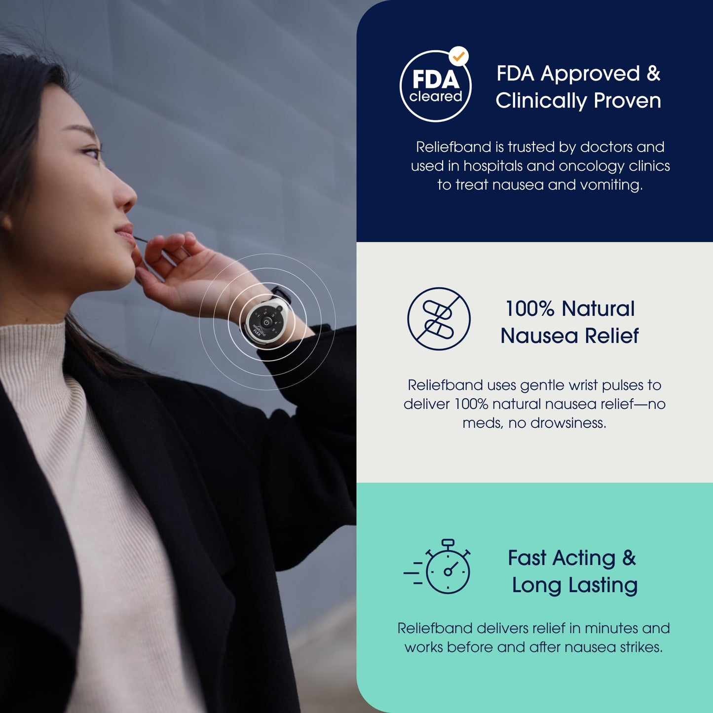 Reliefband Flex Anti-Nausea Wristband for Motion Sickness, Morning Sickness, Travel & Vomiting Relief – FDA Cleared, Drug-Free, Fast-Acting Nausea Relief Band