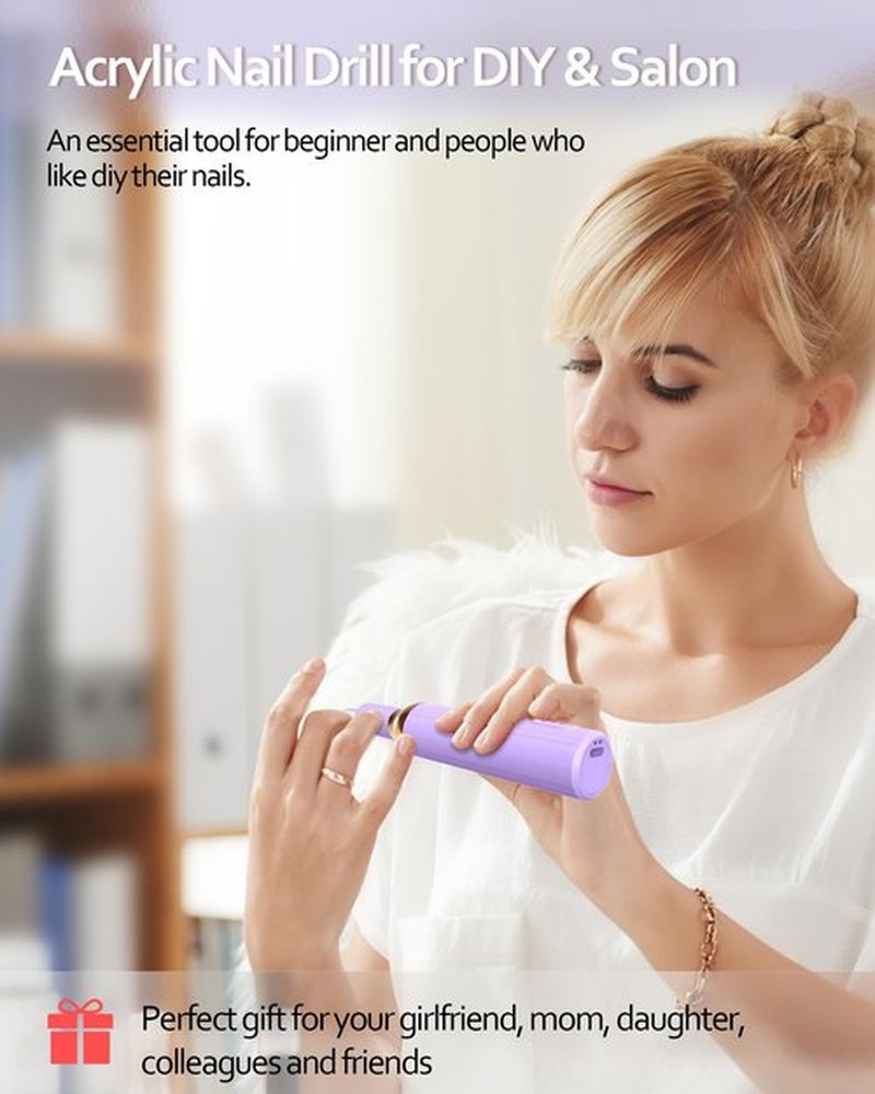 DEEHENK Nail Drill,Cordless Electric Files for Gel Nails E-File Manicure Kit Women Rechargeable Wireless Drill para Uñas Profesional Machine Grinder Acrylic Purple