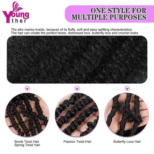 Pre-Separated Springy Afro Twist Hair 24 Inch Long 8 Packs Soft Afro Springy Twist Crochet Hair for Distressed Butterfly Locs Synthetic Marley Twist Braiding Hair Extensions for Black Women (1B#)