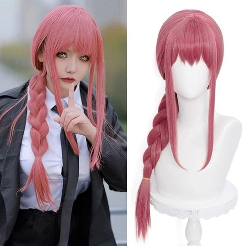 Ebingoo Pink Wig for Women + Wig Cap Long Straight Braids Cosplay Synthetic Wig for Halloween Costume Anime Party