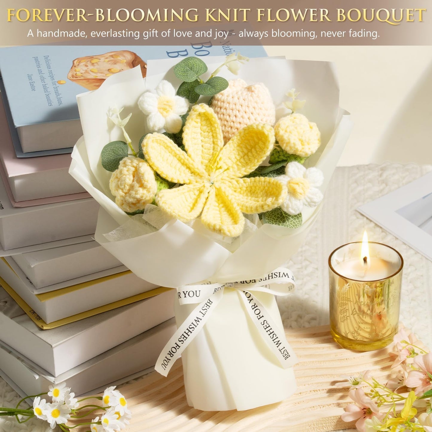 Birthday Gifts for Women Self Care Package Get Well Soon Gift Baskets, Thinking of You Sympathy Gift Set w/ Crochet Flower Bouquet, Unique Christmas Spa Gifts for Women Mom Her Best Friend Sister Wife