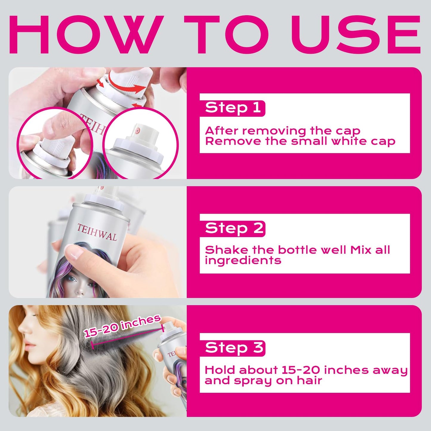 TEIHWAL Temporary Hair Color Spray Gray Hair Spray,One Time Use Grey Hair Dye for Christmas Halloween Cosplay Party-Gray