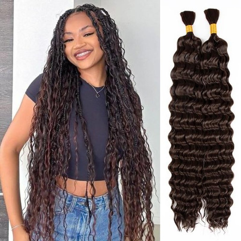 Deep Bulk Hair For Braiding Hair 20inch Wet And Wavy Deep Wave Bulk Hair Quality Synthetic Micro Braiding Hair Extensions for Boho Braids No Weft (2Pack 200g, 4#)