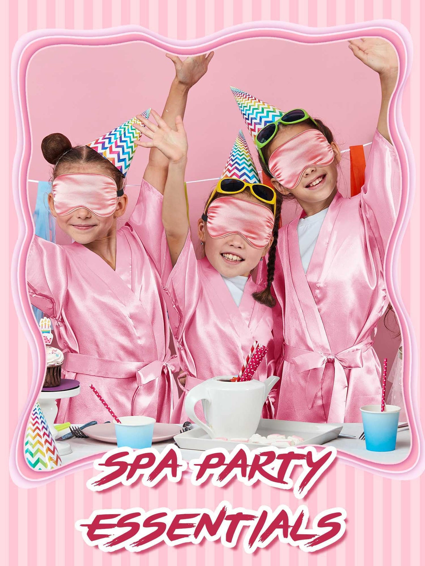 Sintuff 24 Pcs Sleepover Party Supplies for Girls 6 Spa Robes for Girls Slumber Party 6 Tote Bags 6 Headbands 6 Spa Masks(Size 10,Pink)