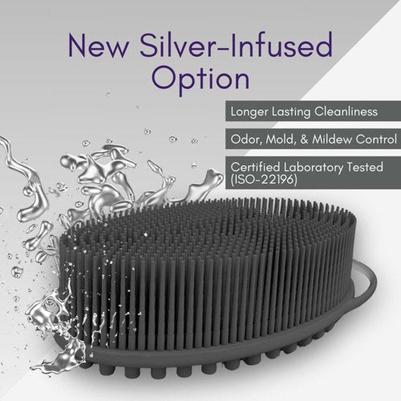 Avilana Silicone Exfoliating Body Scrubber – Dual-Sided Silicone Loofah for Shower, Body Scrubber for Men & Women, Gentle Loofa Alternative, Easy-to-Clean Silicone Body Scrubber(Dark Gray with Silver)