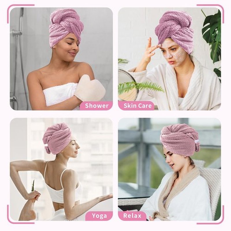 my novel things 2 Pack Extra Large Microfiber Hair Towel, 37.4" x 26.4" Hair Towel wrap for Women, Super Absorbent & Quick Dry Hair Towel, Hair Towel Wrap with Elastic Strap for Curly Hair (Pink)