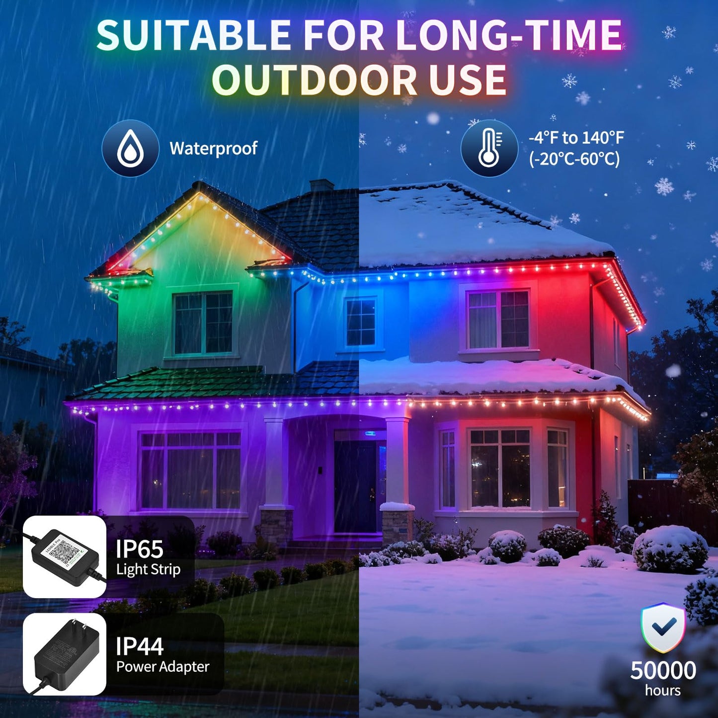 LUMLLSAJI Permanent Outdoor Lights, 200FT RGB Christmas Lights with 100 LED, App/Remote Control, 33 Scene Modes, 216 Lighting Modes, 16 Million DIY Colors,Waterproof for House Roof Lighting