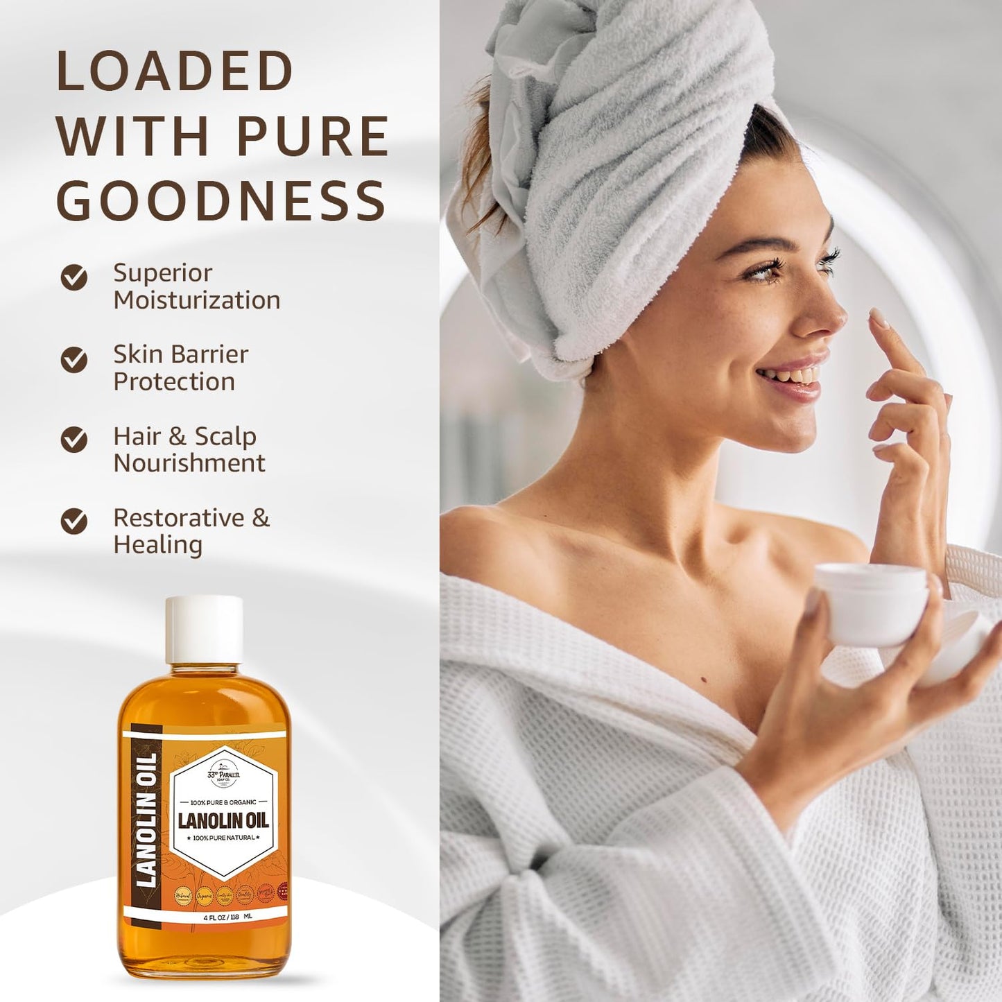 Lanolin Oil (8oz) | Cold Pressed Unrefined |Deep Moisturizer for Skin, Lips & Hair | Softens, Protects & Restores Dry or Cracked Skin | Natural Emollient for Creams, Balms & Conditioners | 8 OUNCES