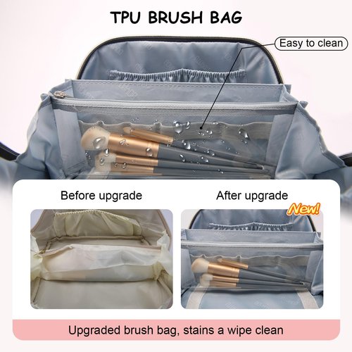 Travel Makeup Bags Cosmetic Organizer Bag: 3-Set Large Capacity Make up Bag - PU Leather Toiletry Bag for Women - Wide Open Portable Pouch with Divider & Handle (09-Jelly Pink)
