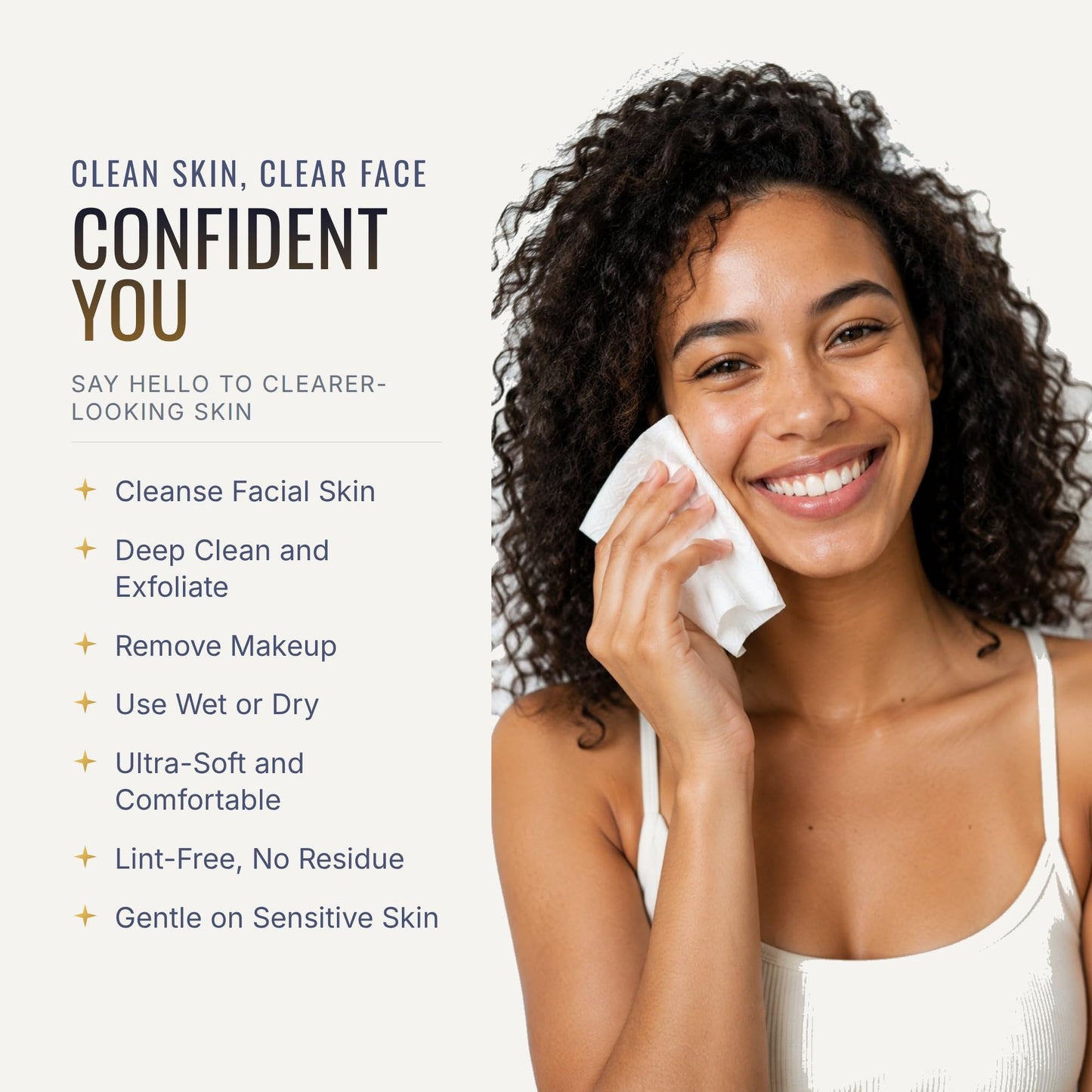 The Clyn Co. Clean & Clear Face Towels, Ultra Soft Disposable Facial Towels, 100% Biobased Viscose Face Wipes for Sensitive Skin, Lint-Free Makeup Remover, Luxury Magnetic-Lid Box, XL 10×12, 50 Count