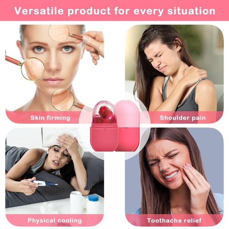 KOGITI Ice Mold for Face，Ice Roller for Face & Eye, Beauty Facial Ice Rollers Ice Holder Mold Face Puffiness Relief Massage Skin Care Tools, Ice Facial Cube (New-Pink)